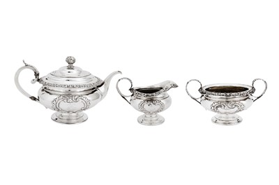 Lot 608 - A George IV Scottish sterling silver three-piece tea service, Edinburgh 1824 by Charles Bendy