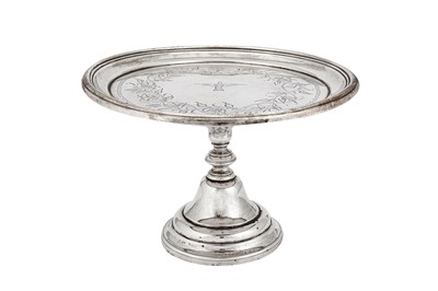 Lot 500 - A late 19th century Portuguese silver ecclesiastical footed salver or tazza, Porto circa 1880 by MJPS (Unidentified, V. 1447)