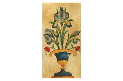 Lot 454 - A POLYCHROME-PAINTED PLASTER WALL DECORATION WITH IRIS FLOWERS