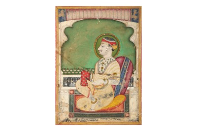 Lot 342 - A PORTRAIT OF AN INDIAN RULER READY FOR PUJA