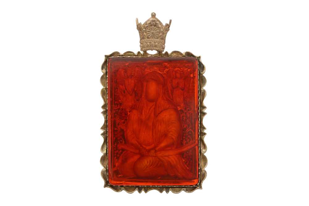 Lot 445 - A SHI'A LAC PENDANT WITH IMAM ALI