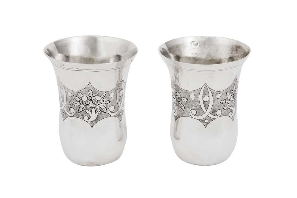 Lot 268 - A pair of mid-19th century Austrian (Polish) 13 loth (812 standard) silver beakers, Lemberg (Lviv / Lwów) circa 1837, makers mark MK in an oval (unidentified)