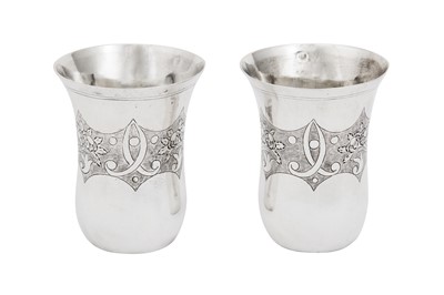 Lot 268 - A pair of mid-19th century Austrian (Polish) 13 loth (812 standard) silver beakers, Lemberg (Lviv / Lwów) circa 1837, makers mark MK in an oval (unidentified)