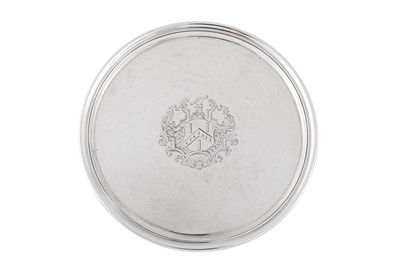 Lot 631 - A good George II Irish sterling silver tazza or footed salver, Dublin 1738 by Alexander Brown (active 1726-40)