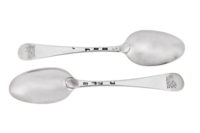 Lot 522 - A matched pair of George II sterling silver tablespoons, London 1732/33 by Richard Pargeter