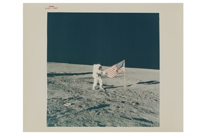 Lot 99 - Apollo 12: Charles Conrad with American Flag on Lunar Surface