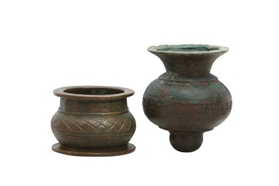 Lot 541 - TWO BRONZE VESSELS WITH FLORIATED KUFIC BANDS