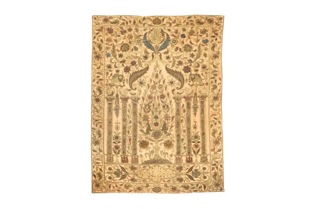 Lot 327 - AN OTTOMAN CEREMONIAL HANGING WITH THE ROYAL QAJAR EMBLEM