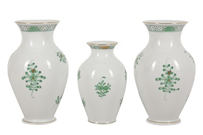 Lot 104 - THREE HEREND GREEN DECORATED VASES