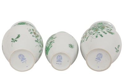 Lot 104 - THREE HEREND GREEN DECORATED VASES