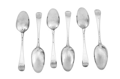 Lot 526 - A set of six George II sterling silver tablespoons, London 1743 by Isaac Callard (reg. 7th Feb 1726, d.c.1770)