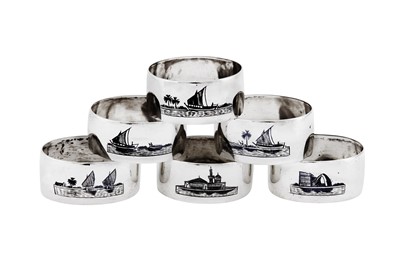 Lot 433 - A set of mid-20th century Iraqi silver and niello napkin rings, Omara or Basra circa 1940