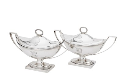 Lot 673 - A pair of George III sterling silver sauce tureens, London 1794 by Robert Sharp