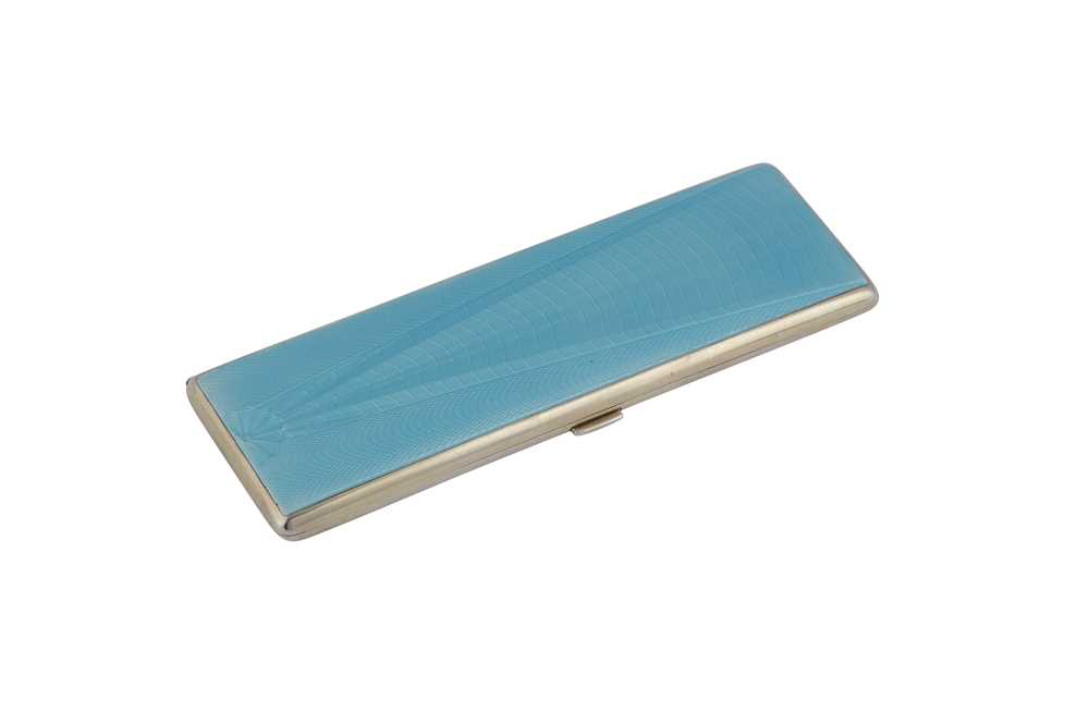Lot 305 - An Edward VIII sterling silver gilt and guilloche enamel long cigarette case, Birmingham 1936 by Beddoes & Co