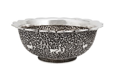 Lot 374 - A good and heavy late 19th century Anglo - Indian unmarked silver fruit bowl, Cutch circa 1890