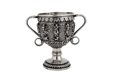 Lot 369 - A rare late 19th / early 20th century Anglo - Indian unmarked silver twin handled cup, Trichinopoly circa 1900