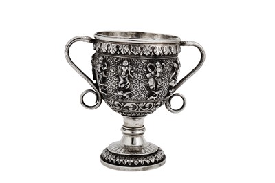 Lot 369 - A rare late 19th / early 20th century Anglo - Indian unmarked silver twin handled cup, Trichinopoly circa 1900