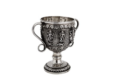 Lot 369 - A rare late 19th / early 20th century Anglo - Indian unmarked silver twin handled cup, Trichinopoly circa 1900