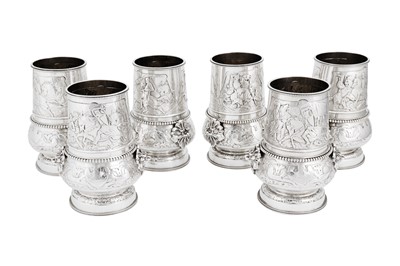 Lot 600 - A good Victorian sterling silver claret or wine drinking set, London 1877 by Elkington and Co