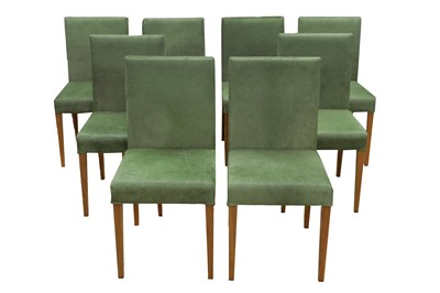 Lot 322 - A SET OF EIGHT PONY HIDE UPHOLSTERED DINING CHAIRS