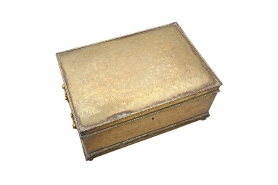 Lot 355 - AN ENGRAVED BRASS BOX WITH FLORAL MOTIFS