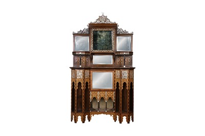 Lot 505 - λ A HARDWOOD MOTHER-OF-PEARL AND STAINED WOOD-INLAID ORIENTALIST MIRROR CABINET