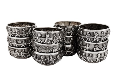 Lot 364 - A set of twelve late 19th / early 20th century Anglo – Indian silver bowls, Lucknow circa 1900