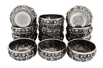 Lot 364 - A set of twelve late 19th / early 20th century Anglo – Indian silver bowls, Lucknow circa 1900