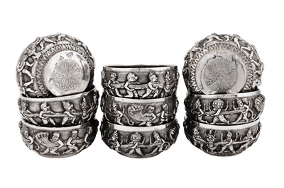 Lot 364 - A set of twelve late 19th / early 20th century Anglo – Indian silver bowls, Lucknow circa 1900