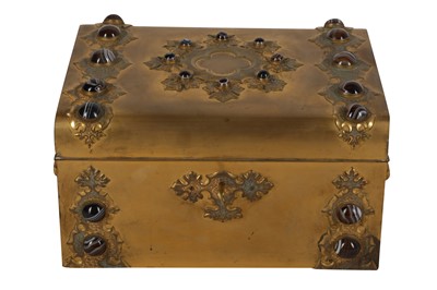 Lot 70 - BRASS AND CABOCHON HUMIDOR WITH CIGARS