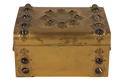 Lot 70 - BRASS AND CABOCHON HUMIDOR WITH CIGARS