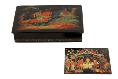 Lot 127 - RUSSIAN LAQUER BOX ALONG WITH LAQUERED PANEL