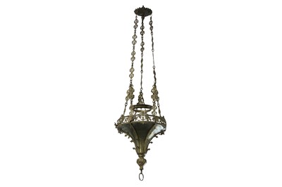 Lot 283 - AN INDIAN BRASS HANGING INCENSE BURNER, LATE 19TH CENTURY