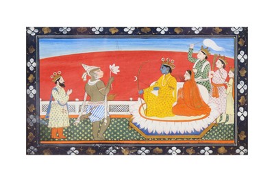 Lot 269 - A SMALL ILLUSTRATION FROM A RAMAYANA SERIES: ENTHRONED RAMA AND SITA