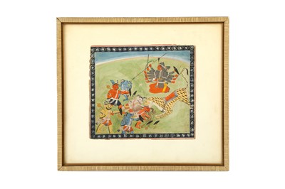 Lot 286 - AN ILLUSTRATION FROM A DEVI MAHATMYA SERIES: DURGA FIGHTING A GROUP OF DEMONS