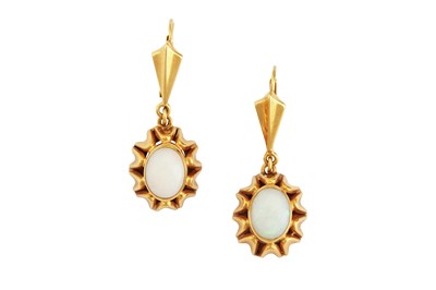 Lot 45 - A PAIR OF OPAL PENDENT EARRINGS