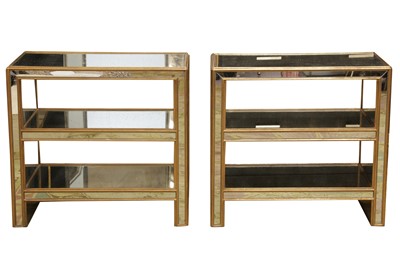 Lot 319 - OKA; A PAIR OF CONTEMPORARY VERSAILLES MIRRORED OPEN SHELVING UNITS