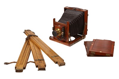 Lot 7 - Thornton & Pickard Wood & Brass Half Plate Field Camera with tripod and another folding camera