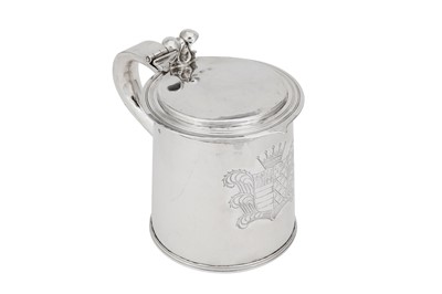 Lot 729 - A large and fine Charles II sterling silver tankard, London 1677 by Arthur Manwaring (free 1643, d.1678)