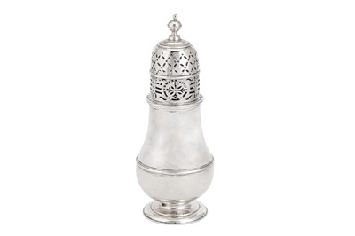 Lot 709 - Hallmarking Interest - A Queen Anne Britannia standard silver sugar caster, London 1713 by James Goodwin overstriking William Fawdery