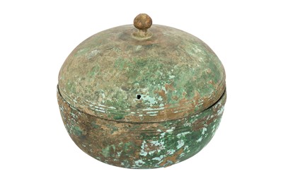 Lot 176 - A CHINESE BRONZE DOMED BOX AND COVER, PROBABLY HAN DYNASTY