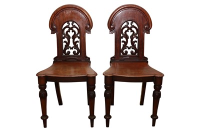 Lot 217 - A PAIR OF VICTORIAN MAHOGANY HALL CHAIRS