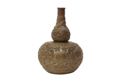 Lot 581 - A CHINESE BRONZE DOUBLE-GOURD 'DRAGON' VASE