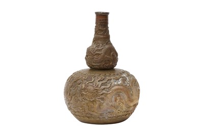 Lot 581 - A CHINESE BRONZE DOUBLE-GOURD 'DRAGON' VASE