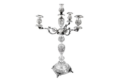 Lot 576 - A George V sterling silver sabbath candelabra, London 1918 by Rosenzweig, Taitelbaum & Co