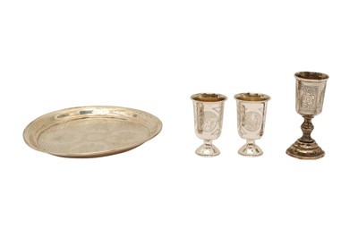Lot 165 - A PAIR OF NICHOLAS II RUSSIAN 84 ZOLOTNIK SILVER KIDDISH CUPS, MOSCOW CIRCA 1895, MAKERS MARK OBSCURED