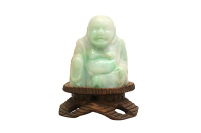 Lot 890 - CARVED STONE THREE WISE MONKEYS AND JADE BUDDHA