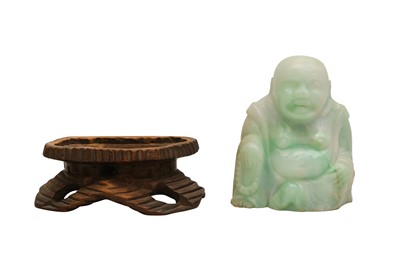 Lot 890 - CARVED STONE THREE WISE MONKEYS AND JADE BUDDHA