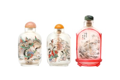Lot 458 - A GROUP OF TWELVE CHINESE INSIDE-PAINTED GLASS SNUFF BOTTLES
