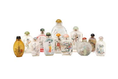Lot 458 - A GROUP OF TWELVE CHINESE INSIDE-PAINTED GLASS SNUFF BOTTLES